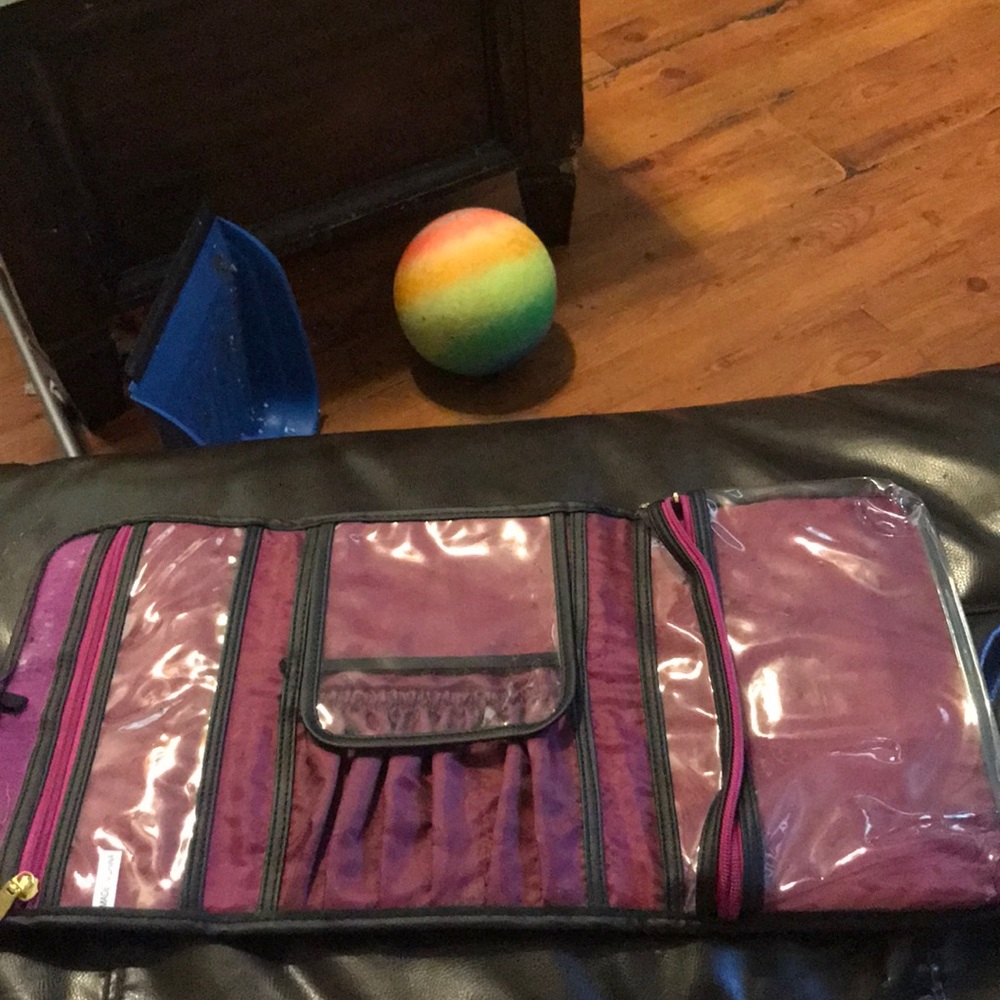 A hanging makeup holder